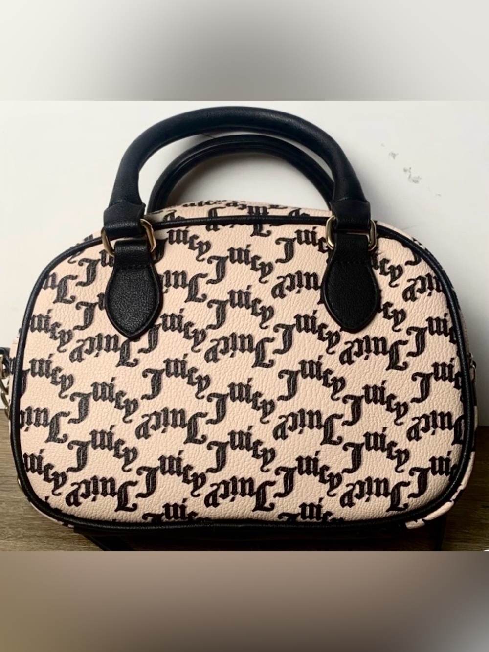 Juicy Couture Logo Print, Black & Beige Crossbody with Handles, NWT Retail $80 - Picture 8 of 9